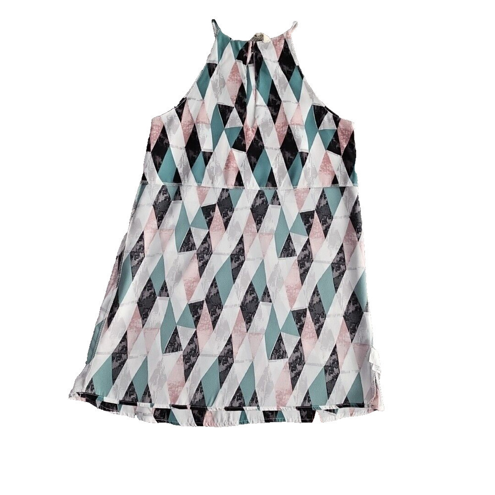 Tyche Halter Dress Women's Size Small Boho Mini Sleeveless Green Blue Harlequin